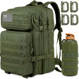 Produktbild: MUCHER 45L Militär Taktische Rucksack Herren mit Flaschenhalter und 4 Haken Große Wanderrucksack Molle Armee Assault Rucksack für Wandern Jagd, Trekking und Camping und Outdoor Aktivitäten (Grün)