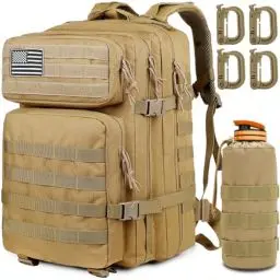 Produktbild: MUCHER 45L Militär Taktische Rucksack Herren mit Flaschenhalter und 4 Haken Große Wanderrucksack Molle Armee Assault Rucksack für Wandern Jagd, Trekking und Camping und Outdoor Aktivitäten (Khaki)