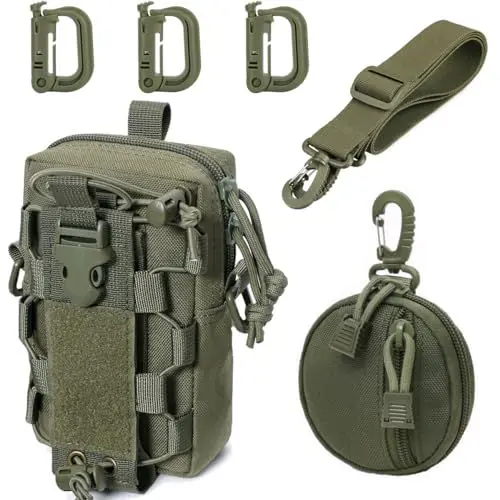 Produktbild: MUCHER Molle Tasche Taktisch Umhängetasche Molle Flaschen Halter Haltbares Multifunktional Gürtel Taschen mit Schultergurt und 3 Haken für Outdoor Wandern Jagdcamping Training (Armeegrün)