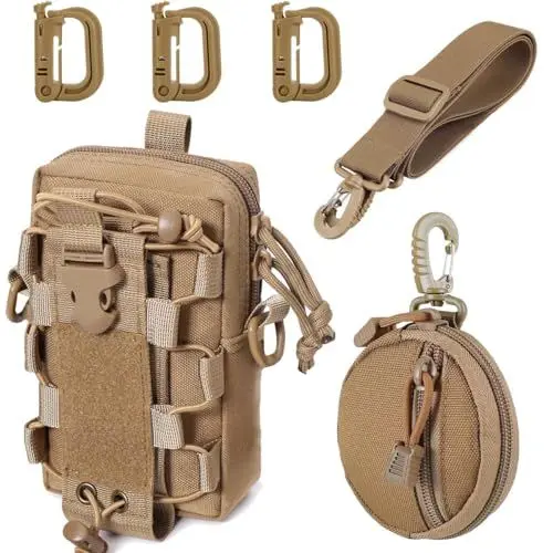 Produktbild: MUCHER Molle Tasche Taktisch Umhängetasche Molle Flaschen Halter Haltbares Multifunktional Gürtel Taschen mit Schultergurt und 3 Haken für Outdoor Wandern Jagdcamping Training (Khaki)