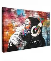 Produktbild: MuchoWow© Leinwand Groß 120x80 cm XXL Deko Schlafzimmer Aesthetic Leinwandbilder Wohnzimmer Gemälde Foto Geschenk Living Room Decoration Affe - Graffiti - Musik - Kunst