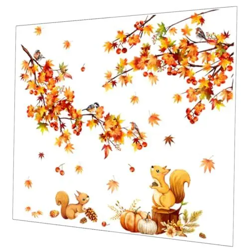 Produktbild: MUCKLILY 1 Satz Wandtattoo Zweig Eichhörnchen Wanddekoration Diy Wandaufkleber Halloween Wandtattoos Mit Ahornblättern Hause Aufkleber Wandtattoos „ernte“. Wandverzierung Pvc Haushalt Tier