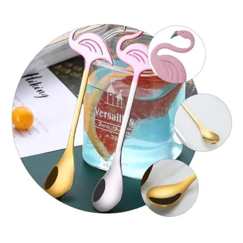 Produktbild: MUCKLILY 2stücke Dessertlöffel Flamingo-design Kaffee Rührlöffel Küchenlöffel Für Tee Eis Getränke Servieren