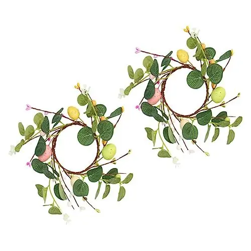 Produktbild: MUCKLILY 2st Osterkerzenring Gastgeschenke Für Ostern Kerzenring Eukalyptusblättern Eier Kerzengirlande Ostern Türkranz Weihnachtskerzenkranz Osterkerzenkranz Hase Plastik An Der Tür