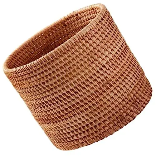Produktbild: MUCKLILY Korbgeflecht Korb-Mülleimer Kleiner Runder Mülleimer Rattan-Abfallkorb Papierkorb Geflochtener Mülleimer Rattan-Bleistiftbecher Besteckhalter Blumentöpfe Für Den Schreibtisch