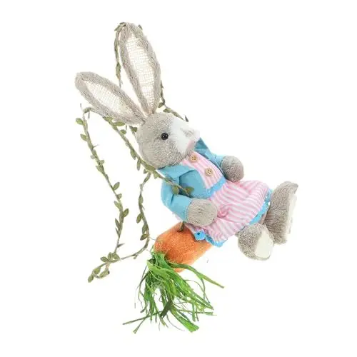 Produktbild: MUCKLILY Tier Osterdekoration Geflochtene Kaninchen-schaukelfigur Gartenschaukel Kaninchen Kunsthandwerk Mit Tieren Osterhasenstatue Schaukelkaninchen Basteln Stroh Gras Die Schaukel 35 c