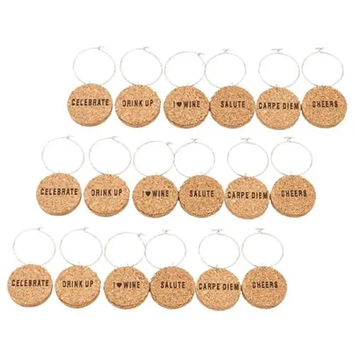Produktbild: MUCKLILY 18stücke Diy Wein Charme Marker Tags Kork-dekorationen Für Party Bankett Wiederverwendbar Leere Oberfläche Für Namen Schreiben Weinglas-anhänger Party-getränkemarker
