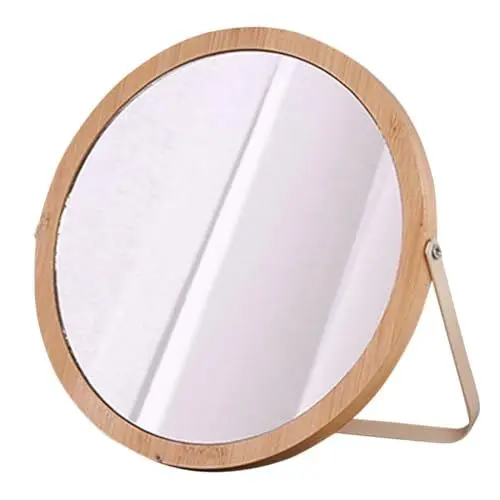 Produktbild: MUCKLILY schwenkbarer Spiegel Tischspiegel aus Holz tragbarer Schreibtisch klappbarer Schreibtisch Holzspiegel stilvoller Schminkspiegel Mode Holztisch Schreibtischspiegel