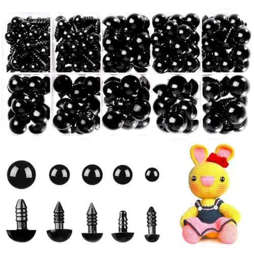 Produktbild: MUCUNNIA Sicherheitsaugen 400 Stück 6–12 mm Sicherheitsaugen für Häkeltiere Augen für Häkeltiere Unterlegscheiben für Amigurumi, Teddybär-Marionettenspielzeug, DIY-Bastelarbeiten