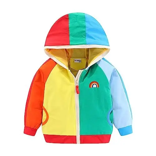 Produktbild: Mud Kingdom Junge Zip Up Kapuzenpullover Sweatshirt mit Haube Regenbogen Patchwork 7 Jahre