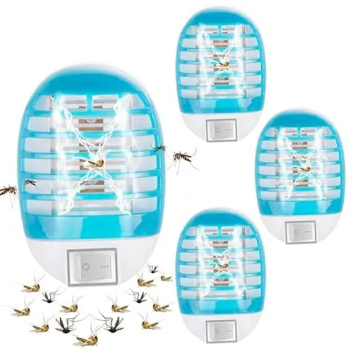 Produktbild: Mückenlampe, TGKYK 4 Stück Insektenvernichter Elektrisch, LED-Ultraviolett Fliegenfalle Elektrisch, Ungiftig Anti Mücken Stecker für Haus, Küche, Schlafzimmer, Garten (Hellblau)