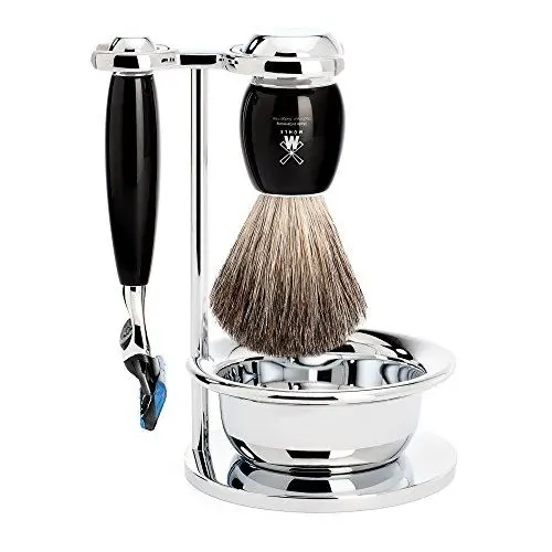 Produktbild: MÜHLE Rasierset mit Schale - Vivo Serie - Reines Dachshaar - kompatibel mit Gillette-Klingen - Edelharz schwarz