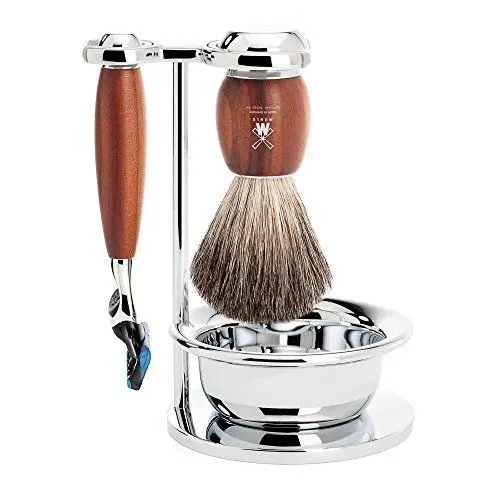 Produktbild: MÜHLE Rasierset mit Schale - Vivo Serie - Reines Dachshaar - kompatibel mit Gillette-Klingen - Pflaumenholz