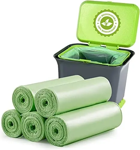 Produktbild: Muellbeutel Bio Müllbeutel 6 Liter 1.2Gallon 120 Stück - Trash Bags Abbaubar Maisstärke Material Recycelt Organic Waste Bin Liners Für KüChen Badezimmer Wohnzimmer Hellgrün