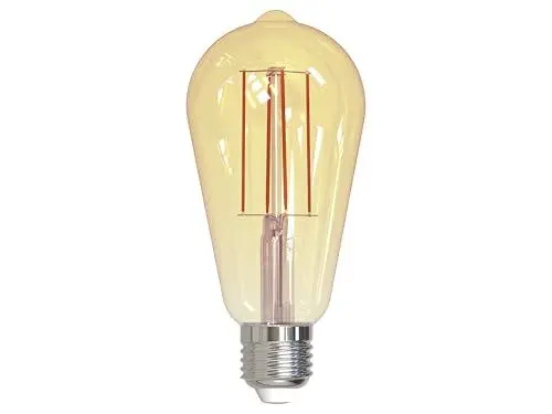Produktbild: Müller-Licht Retro LED ST64 Kolbenform E27 Filament gold, 7W ersetzt 51W, nostalgisches warmweißes Licht (2000K) für ein gemütliches Ambiente, 650lm, dimmbar, 15000h Lebensdauer, 401080