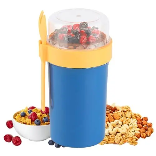 Produktbild: Müslibecher to Go, 760ml+230ml Joghurtbecher to Go mit Löffel, 2 in 1 Müsli becher für Joghurt und Müsli to Go Becher, Auslaufsicherer Obstbehälter, Salatbecher für Porridge Yoghurt Muslidosen