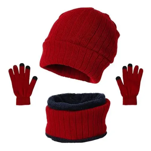 Produktbild: YCBMINGCAN Mütze Schal Handschuh Sets Für Damen 3 In 1 Set Gefütterte Strickmütze Mit Bommel Handschuhe Touchscreen Mit Schal Und Winterhandschuhen Mütze Damen 3 In 1 Set