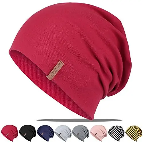 Produktbild: Mütze Damen Herren, Slouch Beanie Mütze, Weich Dünne Mütze aus Baumwolle, Leichte Atmungsaktiv Longbeanie, Jersey Chemo Mütze, Elastisch Laufmütze für Alle Jahreszeiten
