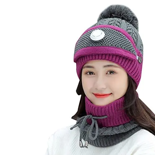 Produktbild: Mütze Herren Winter Winter Einfarbige Wollmütze Verdickte Warme Ohr Kalte Strickmütze Handschuh Schal Dreiteiliges Set Mütze Mit Ohrenklappen Kinder (Grey, One Size)