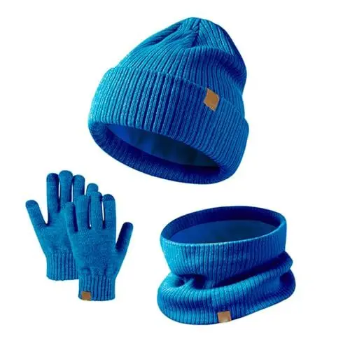 Produktbild: Mütze, Schal & Handschuh Sets Damen Lang Fahrradhandschuhe Teddy BaumwollmüTze Mit Fleecefutter Schlauchschal Winddichter Gartenhandschuhe 3 In 1 Strickhandschuhe Stilvoller