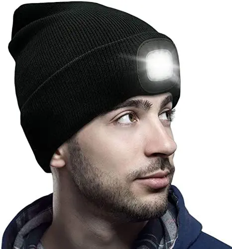 Produktbild: Mütze mit LED Licht, Beleuchtete Mütze Wiederaufladbare USB Strickmütze mit Licht Abnehmbar Waschbar für Jogging, Camping, Grillen