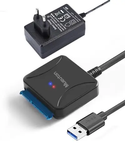 Produktbild: Mueuton SATA USB Adapter, USB 3.0 auf SATA III Festplattenadapter für 2,5 Zoll / 3,5 Zoll HDD/SSD Festplatte und SATA optisches Laufwerk mit 12 V/2 A Netzadapter