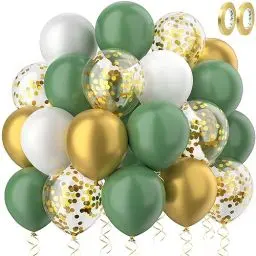 Produktbild: RISEMART Grüne Luftballons Salbei Grün Gold Weiß luftballons hochzeit Set 60 Stück 30cm Helium Ballons mit 2 Rollen goldener Band als Baby Shower Geburtstag Jubiläum Party Dekoration Graduierung