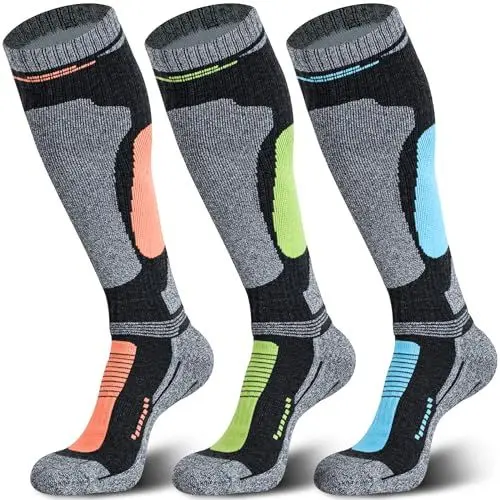Produktbild: Muezna 2 Paar Merinowolle Skisocken, Herren Damen Knie-Hochleistungs-Thermosocken für Winter, Schnee, Snowboarden, Outdoor-Sport, Jagd Large