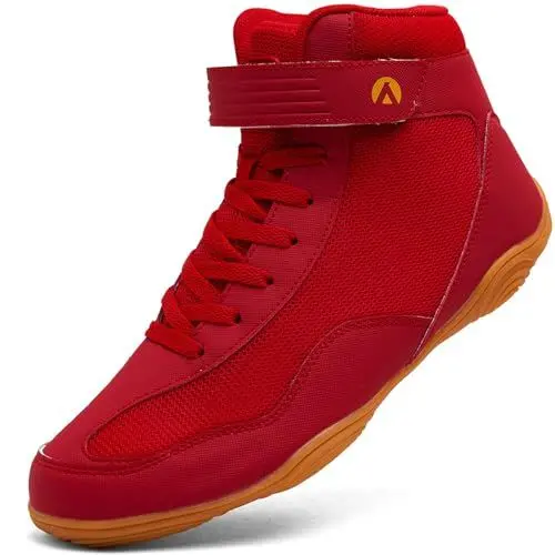 Produktbild: Mufanton Ringerschuhe für Herren rutschfeste Kampfsport Schuhe Atmungsaktiv Ringerschuhe Wrestling Schuhe Geeignet für Wrestling,Boxen,Crossfit,Gewichtheben,Bodybuilding,Rot,EU39