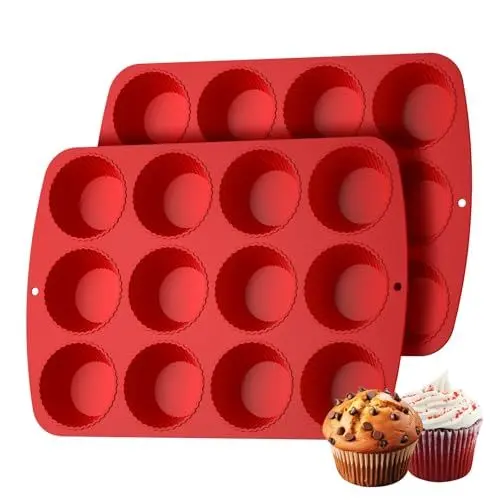 Produktbild: Muffinform Silikon muffinförmchen Backblech für 12 Muffins - 2 Stück Mini Muffin Backform 32x23cm Muffinformen Förmchen BPA-Freie, Antihaftbeschichtung für Backen, Eincreme und Pudding (2, Rot)
