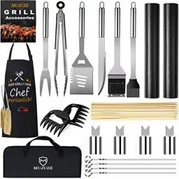 Produktbild: MUJUZE Grill Zubehör Set,Grillset für Männer Papa Geschenk,Grillbesteck Set aus Edelstahl im Koffer,Gasgrill zubehör Set,Grillzubehör BBQ für Garten und Camping(BBQ Set mit Grillschürze)