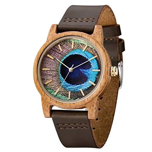 Produktbild: MUJUZE Herren Holzuhr Uhren Damen Analoge Japanisch Quarzwerk 40mm Sandelholz Ziffernblatt Holzuhren mit Schwarz Leder Armband … (Mango)