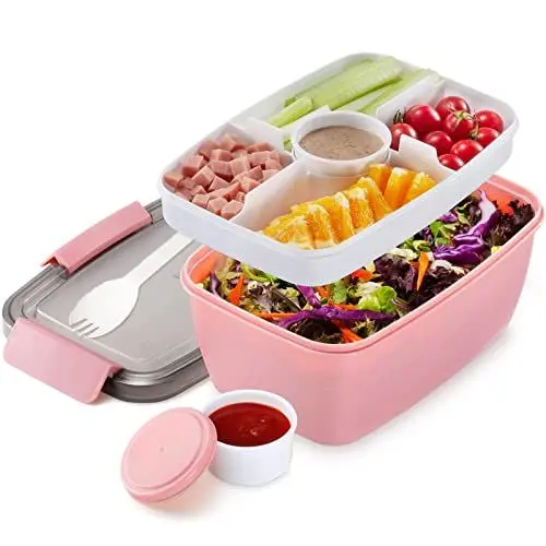 Produktbild: MUJUZE Lunch Box Erwachsene Große,2000ML Salatbox to go Nachhaltig,Brotdose Erwachsene mit Besteck, Bento Box mit Fächern BPA frei,Brotzeitbox für Arbeit/Picknick(Pink)