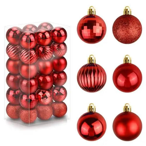 Produktbild: Mulaibdin 36 Stück Weihnachtskugeln, Christbaumkugeln Kunststoff Rot, Matt & Glitzer Weihnachtsbaumkugeln Set, 4 cm Weihnachtskugeln Klein, Weihnachtsdeko Neujahr Deko