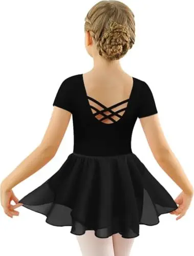 Produktbild: Mulnall Ballettkleid Mädchen Ballett Kleid Kurzarm Langarm Criss Cross Baumwolle Balletttrikot Gymnastik Kinder Tanzbody mit Rock Tütü Kostüm Tanzbekleidung 2-12 Jahre(2140-09-L)