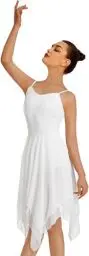 Produktbild: Mulnall Damen Modern Lyrisches Kleid Camisole Tanz Kostüm Ballett Asymmetrisch High-Low Mesh Rock Ärmellose Leotard Gymnastik Tanzbekleidung Latein Rumba Tango Kleid Ballsaal(UK23913-07-M)
