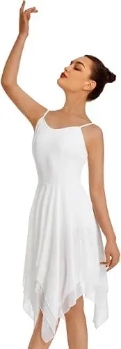 Produktbild: Mulnall Damen Modern Lyrisches Kleid Camisole Tanz Kostüm Ballett Asymmetrisch High-Low Mesh Rock Ärmellose Leotard Gymnastik Tanzbekleidung Latein Rumba Tango Kleid Ballsaal(UK23913-07-M)