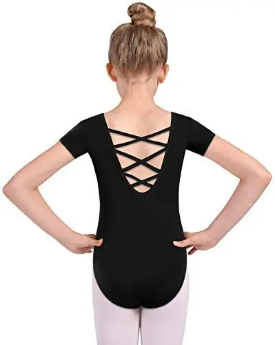 Produktbild: Mulnall Mädchen Tanz Ballett Trikots Kurzarm Criss Cross Straps Zurück Kinder Gymnastik Trikots Kostüm Tanzbekleidung(5027-06-S)