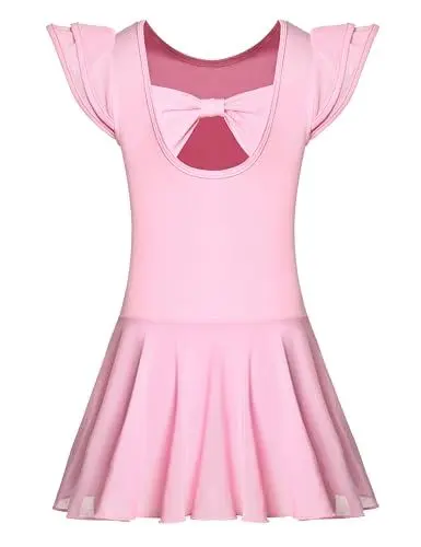 Produktbild: Mulnall Mädchen Tanz Trikots für Ballett Kleid Kinder Ballettkleidung Tanzbody mit Rock Tütü Glänzender Rock Rüschen Ärmel Crisscross Zurück(UK3033-08-XL)
