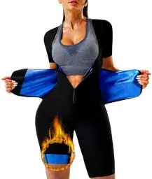 Produktbild: Mulnall Sauna Anzug für Frauen Schweißanzug Taille Trainer für Gewichtsverlust 4 IN 1 Abnehmen Ganzkörper Shaper Sauna Jumpsuit Workout Weste mit Shorts(BH70013-01-XXL)