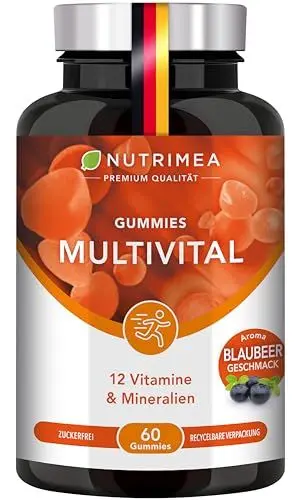Produktbild: MULTI VITAMIN C Gummies für Kinder - Fruchtgummi OHNE Zucker & 100% Vegan - Immunsystem stärken mit Multivitamin B Komplex, Vitamin C + Zink Hochdosiert Gummibärchen OHNE Gelatine