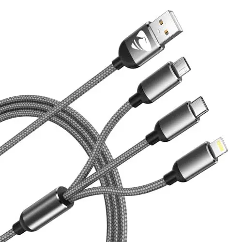 Produktbild: Multi USB Kabel, Universal Ladekabel (1.2M) Nylon 3 in 1 Mehrfach Ladekabel mit Micro USB, Lightning Kabel iPhone Schnellladekabel, USB Typ C Kabel für Samsung Galaxy, iPhone, Redmi, Android, Kindle