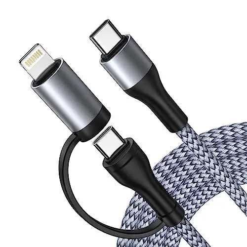 Produktbild: Multi USB Kabel, Universal Ladekabel (2m) Nylon Schnell Ladekabel 2 in 1 60W PD3.0 Schnellladekabel Lightning Kabel USB C für iPhone 15 Pro 14 13 12 11 X XS XR, iPad Pro, Samsung S23 S22 A54, Pixel 7