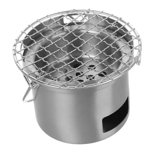 Produktbild: GOOHOCHY Kleiner Holzkohle-Campingkocher tragbarer BBQ-Grill Edelstahlmaterial leicht zu verstauen Kochen im Freien