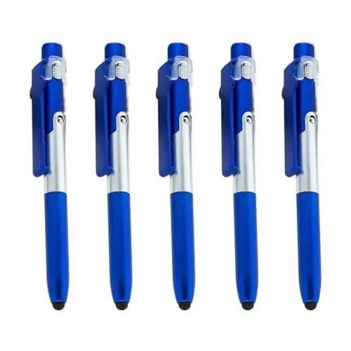 Produktbild: Multifunktionaler Kugelschreiber, 4-in-1 Schreibstift mit Stift, LED-Licht, faltbarer Telefonständer für Büroangestellte, 5 Stück