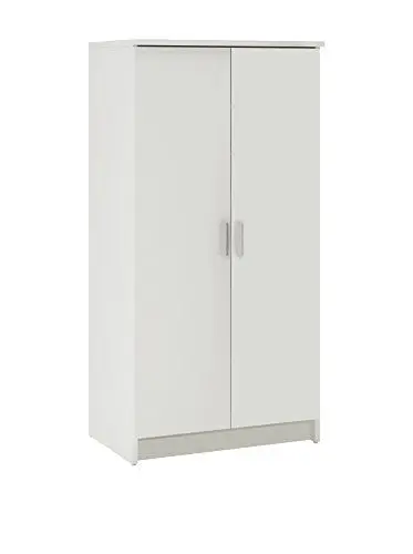Produktbild: Multifunktions-Kleiderschrank mit zwei Türen mit sechs Einlegeböden, Farbe Weiß, Maße 55 x 108 x 36 cm