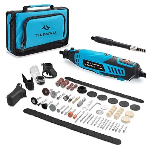 Produktbild: Tilswall 160W Multifunktionswerkzeug mit 6 Variable Drehzahl 8000-33000U/min, Rotationswerkzeug Set zum Gravieren, Bohren, Schneiden, Schleifen, Polieren, Schärfen (145 Zubehören)