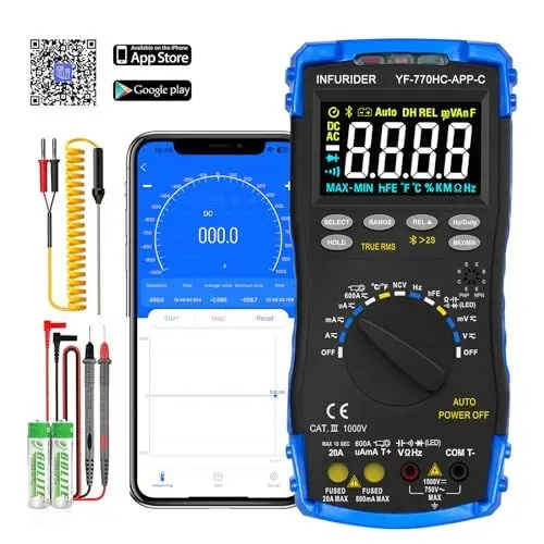 Produktbild: Multimeter Digital, Spannungsmesser für AC/DC Spannung Strom, Strommessgerät Tester mit Farbe LCD-Anzeige, Multifunktional Voltmeter, Amperemeter, Messgerät Bluetooth APP Connection
