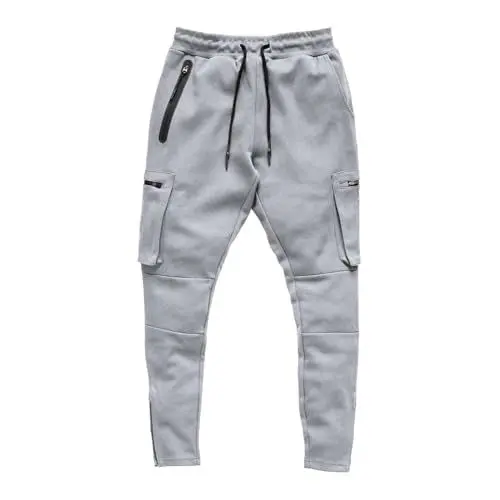 Produktbild: Multi-Pocket-Reißverschlusshose Herrentasche Sport Lässige Fitnesshose Herrenhose Herrensporthosen (Grey, XL)