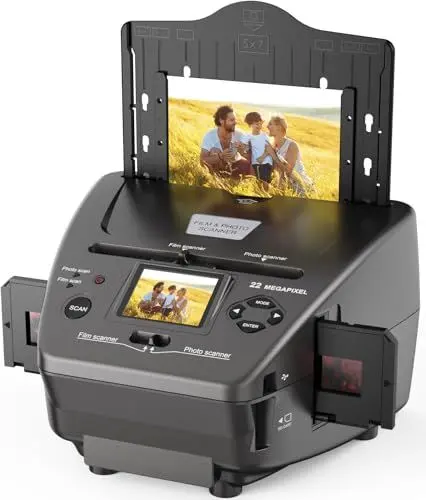 Produktbild: Multi-Scanner für Fotos, Dias und Negative, konvertiert 35-mm-Negativfotos in digitales JPEG-Format, Bildbearbeitungssoftware und 4 GB Speicherkarte inklusive